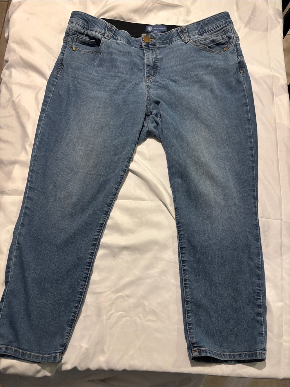 Democracy Light Blue Denim Jeans with Gold Button